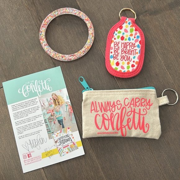 ALL SHE WROTE NOTES Confetti Happiness Bundle Hand Sanitizer Pouch Wrist Keyring - Picture 2 of 8